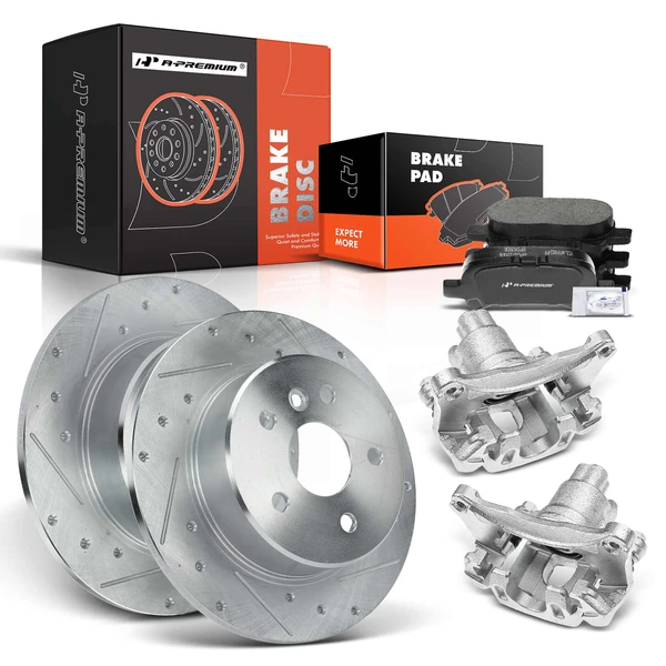 8 Pcs Rear Drilled Brake Rotors & Pads + Brake Calipers for Toyota Avalon 00-04