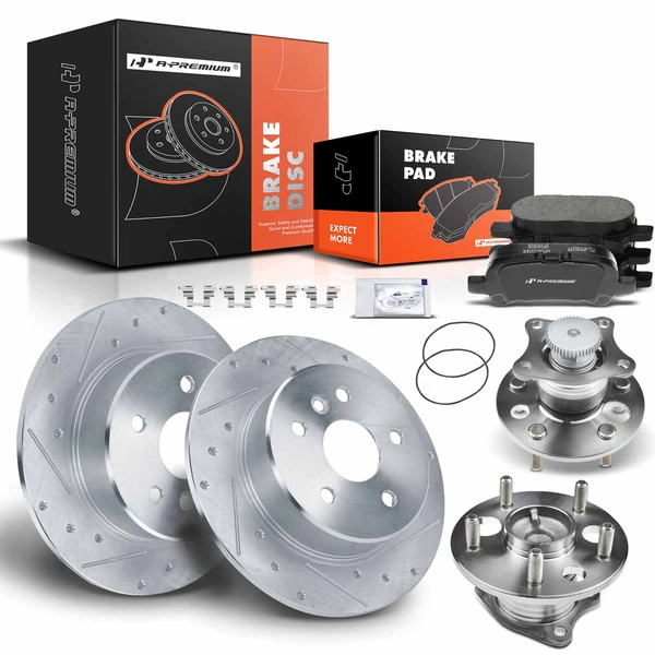 8 Pcs Rear Drilled Brake Rotor & Pads + Wheel Hub Bearing for Toyota Avalon 2000-2004