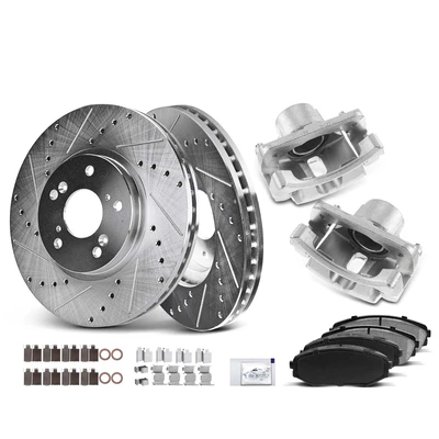 8 Pcs Front Drilled Brake Rotors & Pads + Brake Calipers