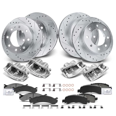 16 Pcs Front & Rear Drilled Brake Rotors & Pads + Brake Calipers