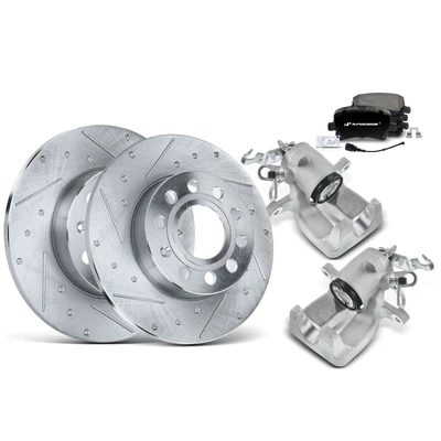 8 Pcs Rear Drilled Brake Rotors & Pads + Brake Calipers