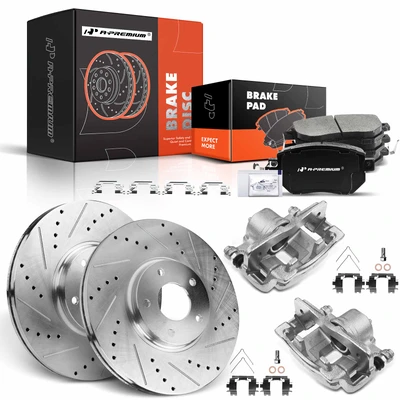 8 Pcs Front Drilled Brake Rotors & Pads + Brake Calipers