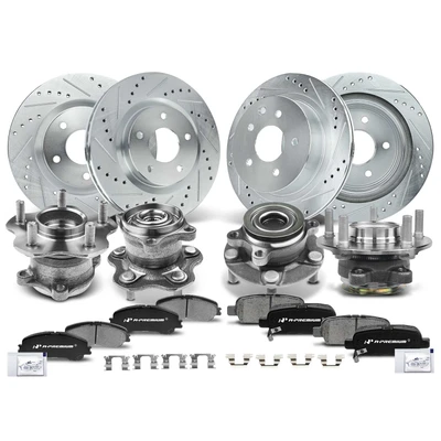 16 Pcs Front & Rear Drilled Brake Rotor & Pads + Wheel Hub Bearing