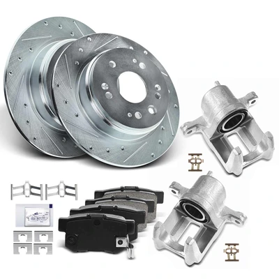 8 Pcs Rear Drilled Brake Rotors & Pads + Brake Calipers