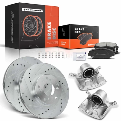8 Pcs Front Drilled Brake Rotors & Pads + Brake Calipers