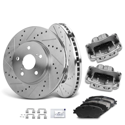 8 Pcs Front Drilled Brake Rotors & Pads + Brake Calipers