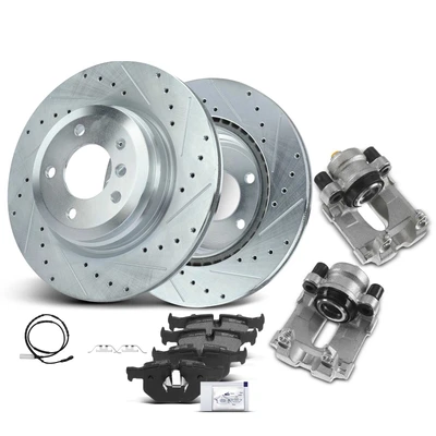 8 Pcs Rear Drilled Brake Rotors & Pads + Brake Calipers