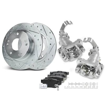 8 Pcs Rear Drilled Brake Rotors & Pads + Brake Calipers