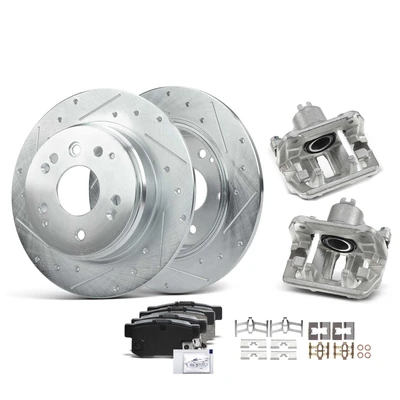 8 Pcs Rear Drilled Brake Rotors & Pads + Brake Calipers
