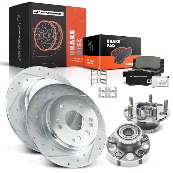 8 Pcs Rear Drilled Brake Rotor & Pads + Wheel Hub Bearing for Acura TL 04-08