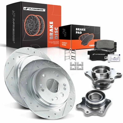 8 Pcs Rear Drilled Brake Rotor & Pads + Wheel Hub Bearing