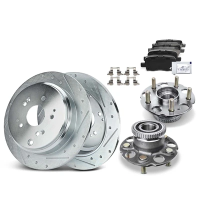 8 Pcs Rear Drilled Brake Rotor & Pads + Wheel Hub Bearing
