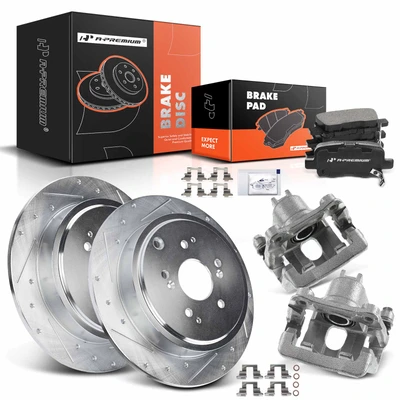 8 Pcs Rear Drilled Brake Rotors & Pads + Brake Calipers