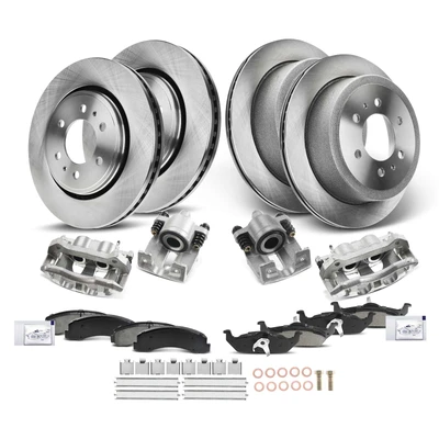 16 Pcs Front & Rear Drilled Brake Rotors & Pads + Brake Calipers