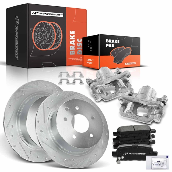 8 Pcs Rear Drilled Brake Rotors & Pads + Brake Calipers for Nissan Maxima 04-08 Altima