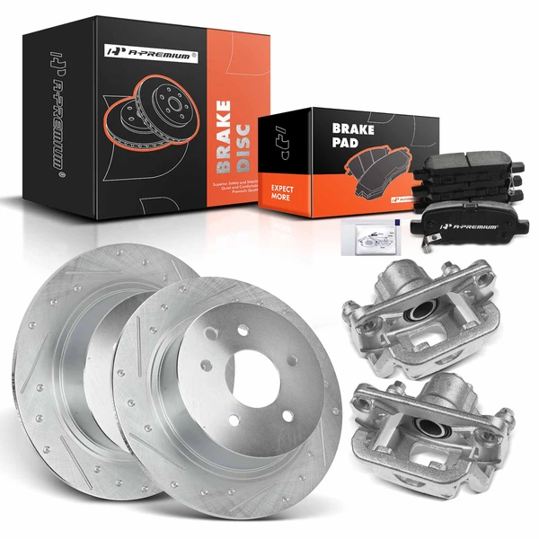 8 Pcs Rear Drilled Brake Rotors & Pads + Brake Calipers for Nissan Altima 07-12 Maxima