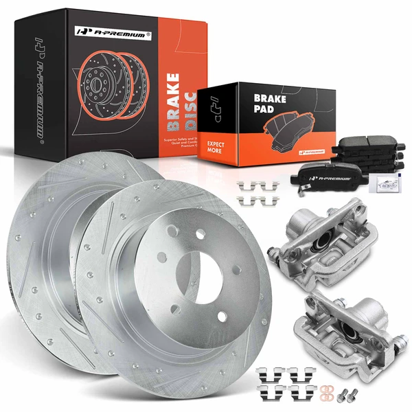 8 Pcs Rear Drilled Brake Rotors & Pads + Brake Calipers for Nissan Sentra 2007-2019 Juke