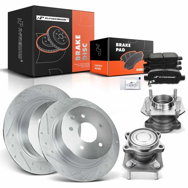 8 Pcs Rear Drilled Brake Rotor & Pads + Wheel Hub Bearing for Nissan Sentra 2007-2012 2.0L