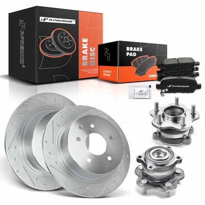 8 Pcs Rear Drilled Brake Rotor & Pads + Wheel Hub Bearing