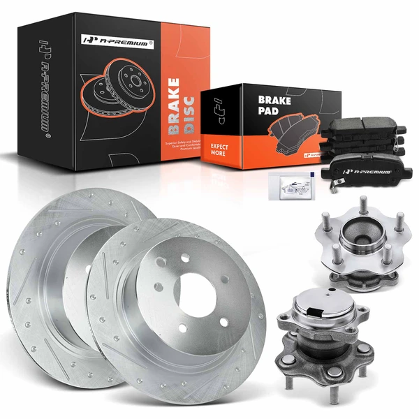 8 Pcs Rear Drilled Brake Rotor & Pads + Wheel Hub Bearing for Nissan Sentra 2007-2012 2.5L