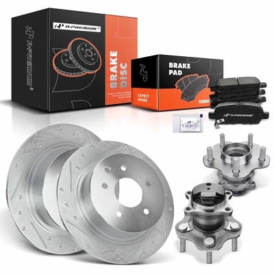8 Pcs Rear Drilled Brake Rotor & Pads + Wheel Hub Bearing