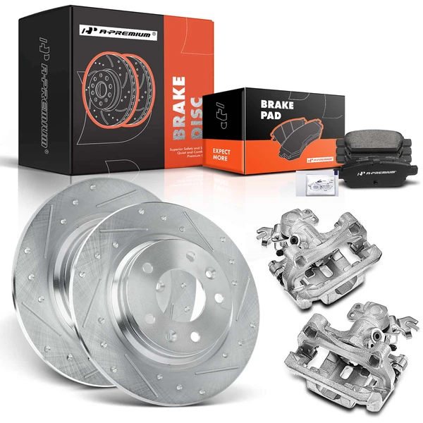 8 Pcs Rear Drilled Brake Rotors & Pads + Brake Calipers for 2006-2011 Mercury Milan