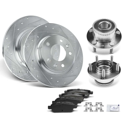 8 Pcs Rear Drilled Brake Rotor & Pads + Wheel Hub Bearing