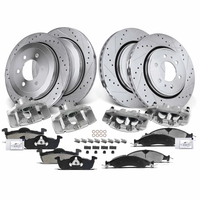16 Pcs Front & Rear Drilled Brake Rotors & Pads + Brake Calipers