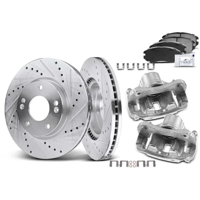 8 Pcs Front Drilled Brake Rotors & Pads + Brake Calipers