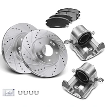 8 Pcs Front Drilled Brake Rotors & Pads + Brake Calipers