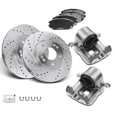 8 Pcs Front Drilled Brake Rotors & Pads + Brake Calipers