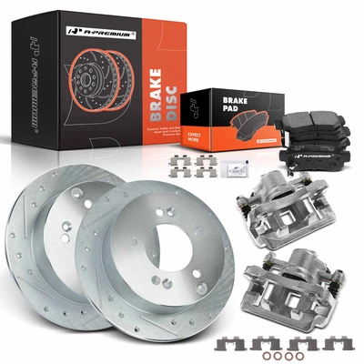 8 Pcs Rear Drilled Brake Rotors & Pads + Brake Calipers