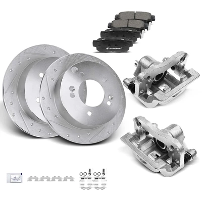 8 Pcs Rear Drilled Brake Rotors & Pads + Brake Calipers