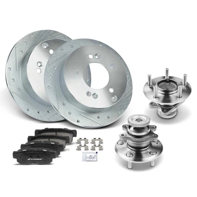 8 Pcs Rear Drilled Brake Rotor & Pads + Wheel Hub Bearing
