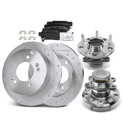 8 Pcs Rear Drilled Brake Rotor & Pads + Wheel Hub Bearing