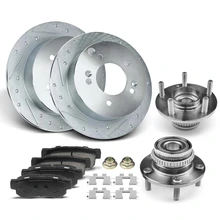8 Pcs Rear Drilled Brake Rotor & Pads + Wheel Hub Bearing
