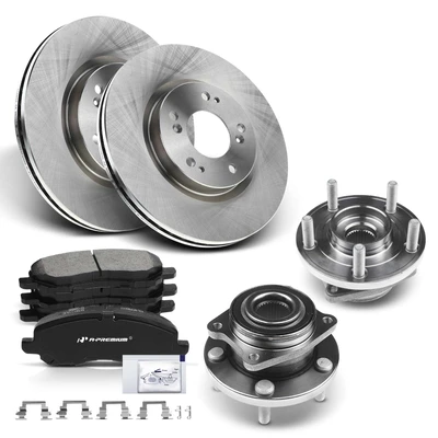 8 Pcs Front Drilled Brake Rotor & Pads + Wheel Hub Bearing