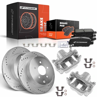 8 Pcs Rear Drilled Brake Rotors & Pads + Brake Calipers