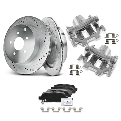 8 Pcs Rear Drilled Brake Rotors & Pads + Brake Calipers