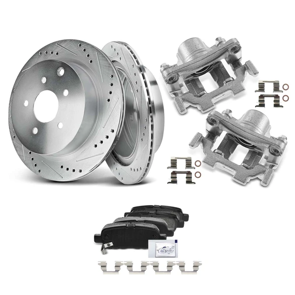 8 Pcs Rear Drilled Brake Rotors & Pads + Brake Calipers for Nissan Murano 09-18 Pathfinder