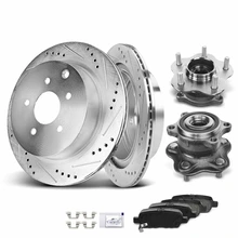 8 Pcs Rear Drilled Brake Rotor & Pads + Wheel Hub Bearing for 2003-2007 Nissan Murano