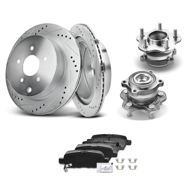 8 Pcs Rear Drilled Brake Rotor & Pads + Wheel Hub Bearing for Nissan Murano INFINITI FWD
