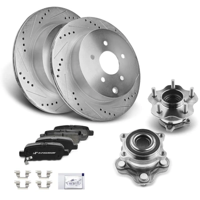 8 Pcs Rear Drilled Brake Rotor & Pads + Wheel Hub Bearing