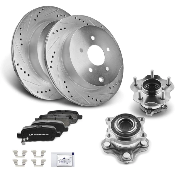 8 Pcs Rear Drilled Brake Rotor & Pads + Wheel Hub Bearing for Nissan Murano INFINITI AWD