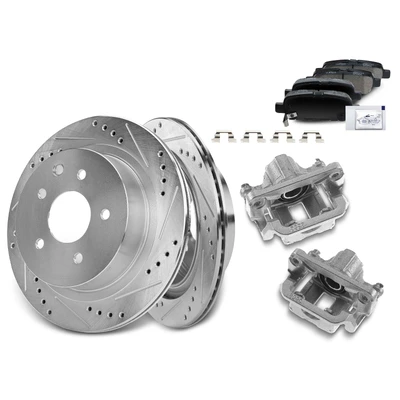 8 Pcs Rear Drilled Brake Rotors & Pads + Brake Calipers