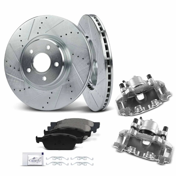 8 Pcs Front Drilled Brake Rotors & Pads + Brake Calipers for Ford Escape 2013-2017