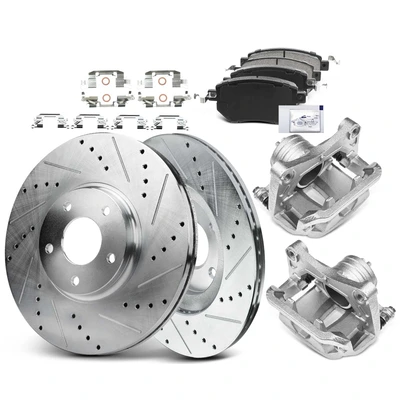 8 Pcs Front Drilled Brake Rotors & Pads + Brake Calipers