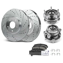 8 Pcs Front Drilled Brake Rotor & Pads + Wheel Hub Bearing