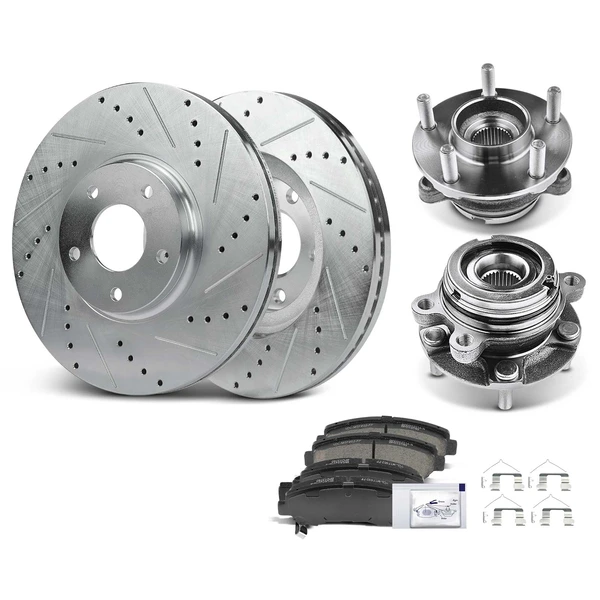 8 Pcs Front Drilled Brake Rotor & Pads + Wheel Hub Bearing for Nissan Maxima 2009-2014 2016