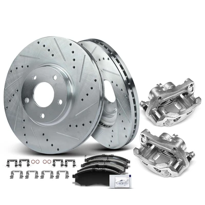 8 Pcs Front Drilled Brake Rotors & Pads + Brake Calipers